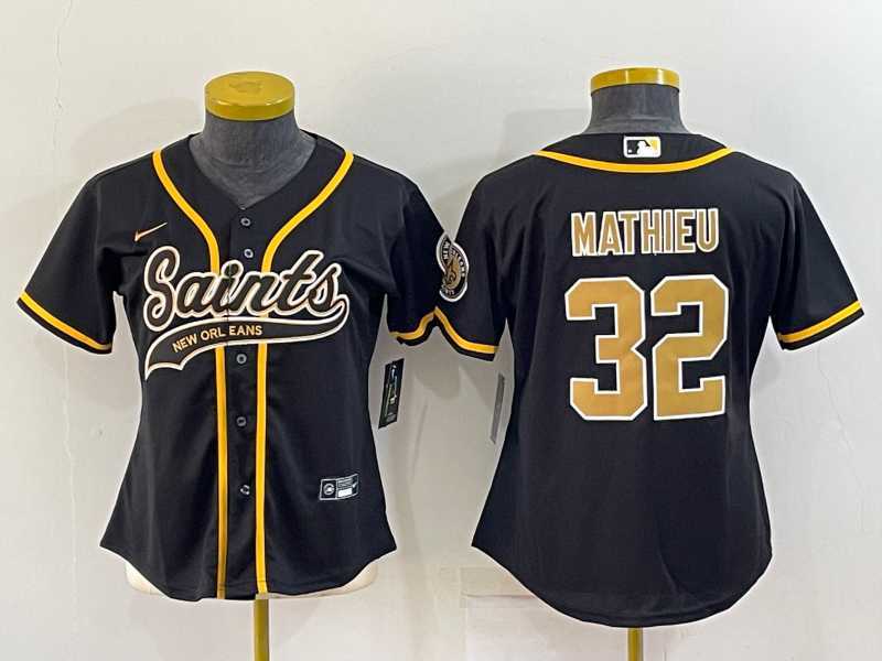 Womens New Orleans Saints #32 Tyrann Mathieu Black With Patch Cool Base Stitched Baseball Jersey->women nfl jersey->Women Jersey